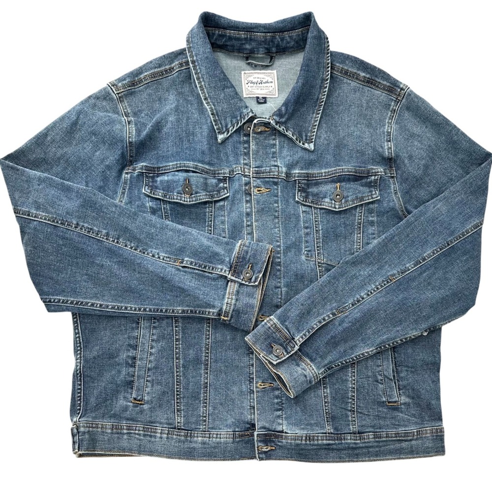 Flag & Anthem Denim Jacket Medium Blue Stretch Button Front Men's XL NWT Classic